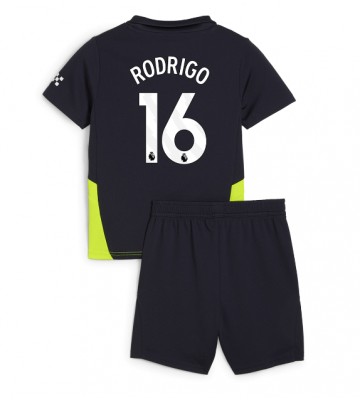 Manchester City Rodri Hernandez #16 Segunda Equipación Niños 2024-25 Manga Corta (+ Pantalones cortos)